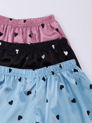 Heart Print Sleep Bottoms Elastic Waistband Shorts Women's Sleepwear