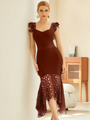 Lace Trim Bridesmaid Dress Sweetheart Neck Knee Length