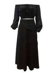 Casual Off Shoulder Tops & High Waist Skirts Set