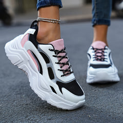 Women's Platform Chunky Sneakers Lace Up Running Shoes