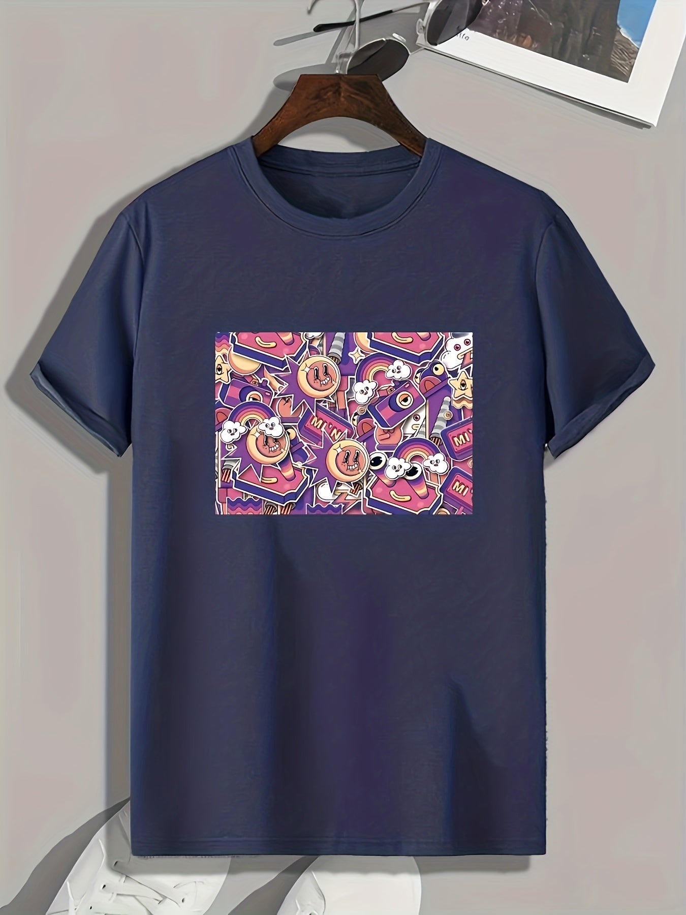 Cartoon Pattern Print Men's Comfy Sports T shirt Graphic Tee