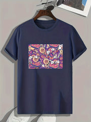 Cartoon Pattern Print Men's Comfy Sports T shirt Graphic Tee