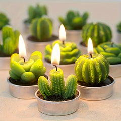 6pcs Cactus Tea Candles for Home Decor, Party, Wedding, Home Decoration