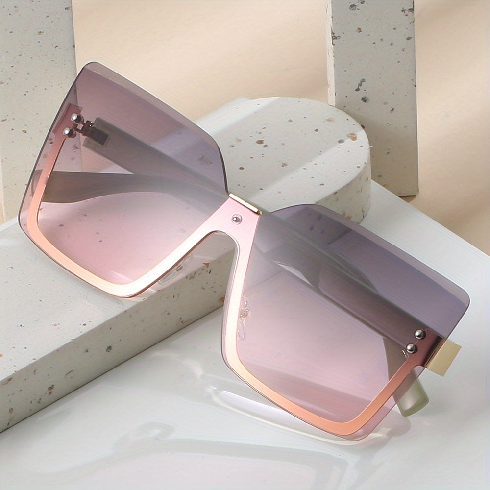 Oversized Rimless Sunglasses Gradient Lens Casual Square Glasses