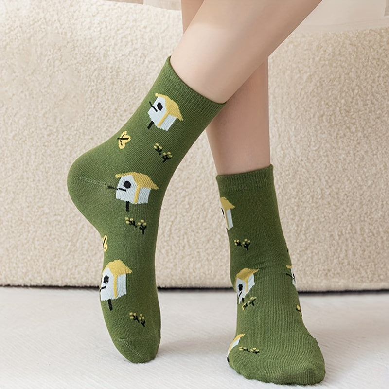 5 Pairs Cartoon Print Socks Women's Stockings