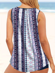 Modest Tankini Set Women's Plus Geo & Striped Pattern Ring Linked Tank