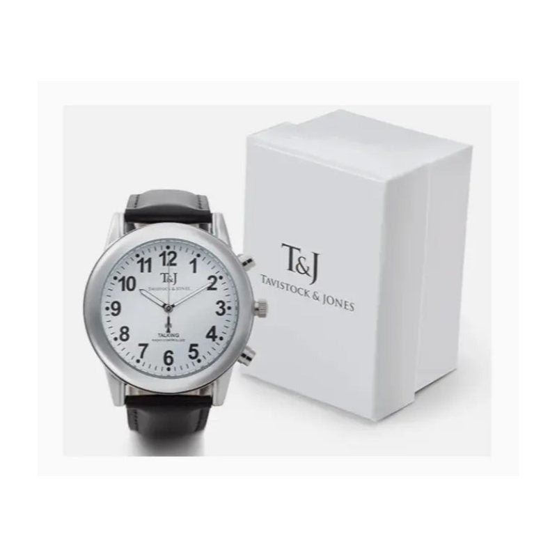 RC Talking Watch w/ Leather Strap Time/Date Luminous Hands Large Face Unisex