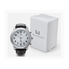 RC Talking Watch w/ Leather Strap Time/Date Luminous Hands Large Face Unisex