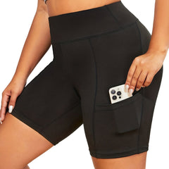 Women's Plus Size High Waisted Biker Shorts with Phone Pocket