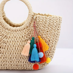 Boho Pom Pom Bag Charm Tassel Keychains Car Key Chain Key Ring Pendant