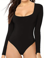 Long Sleeve Shaping Bodysuit Square Neck Tummy Control Slimming Body Shaper