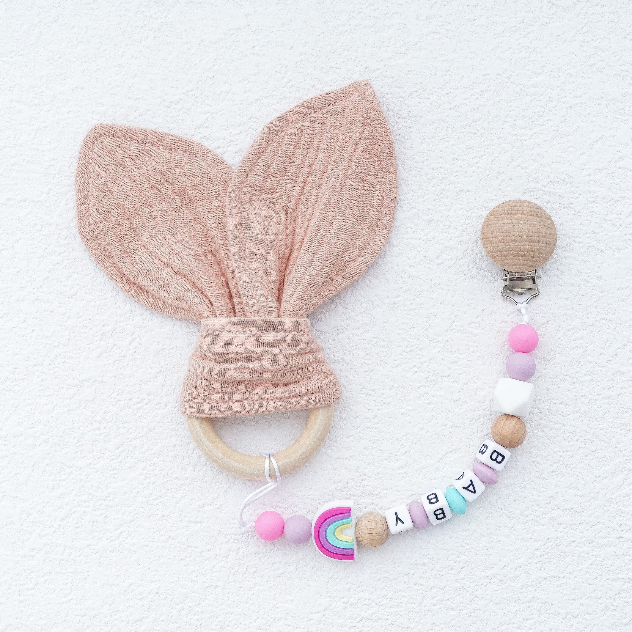 Teether Toy Set for Baby 6-12 Months with Silicone Anti-drop Chain