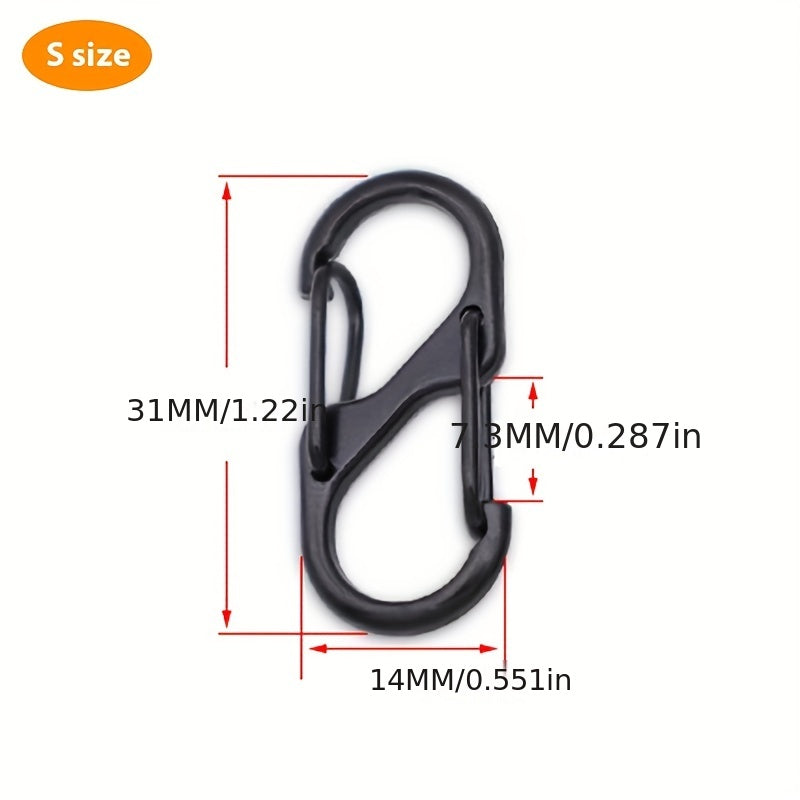 10pcs Stainless Steel S Type Carabiner Keychain Hooks With Lock