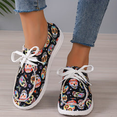 Women's Skull Loafers Slip-On Low Light Halloween Shoes