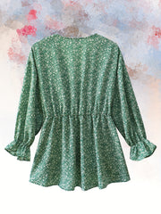 Ditsy Print Lantern Sleeve Peplum Top