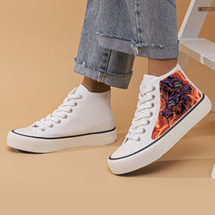Wolf Print Chunky Canvas Sneakers High Top Skate Shoes