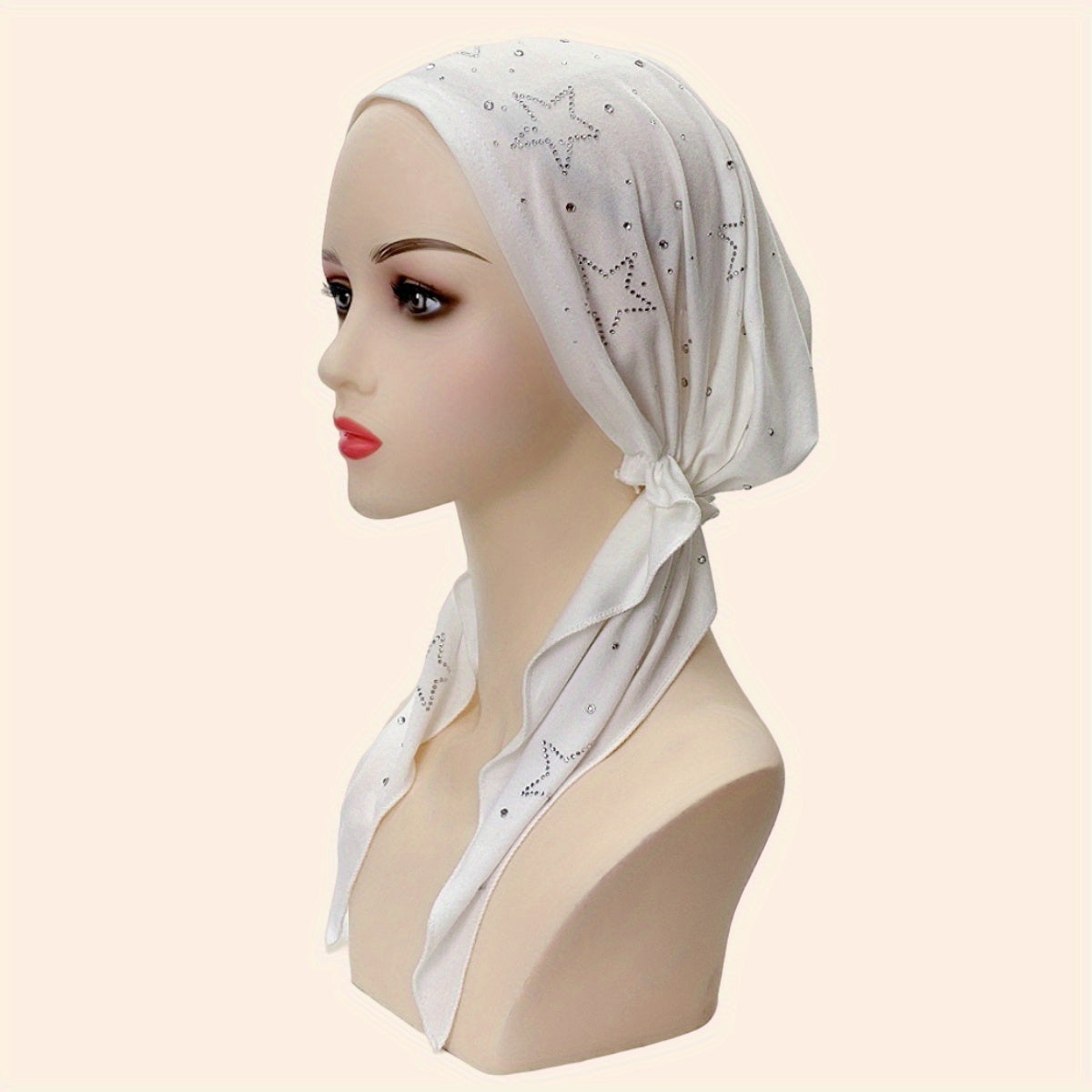 Rhinestone Star Decor Head Wraps Solid Turban Casual Bonnet Ramadan Head Scarf