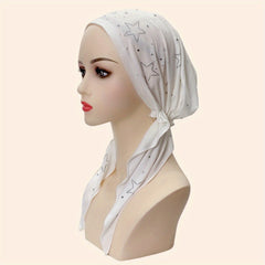 Rhinestone Star Decor Head Wraps Solid Turban Casual Bonnet Ramadan Head Scarf