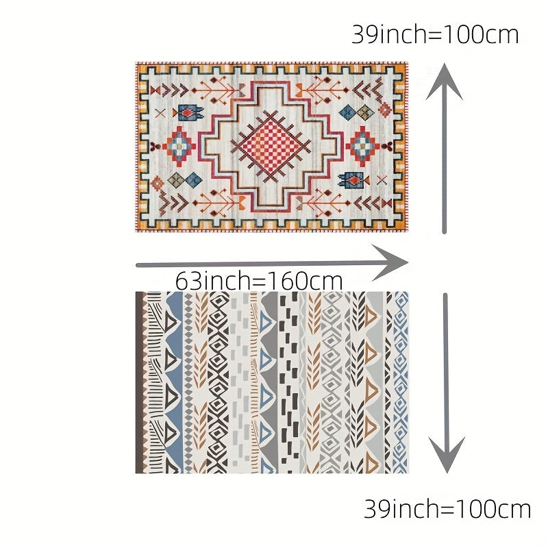 Geometric Pattern Retro Style Area Rug Washable Non-slip