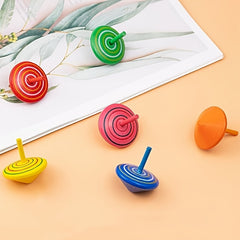 Colorful Wooden Spinning Tops Rainbow Gyroscopes Toy for Family Games Party