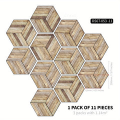 11pcs Wood Grain Hexagonal Floor Stickers Waterproof Anti-slip Home Decoration