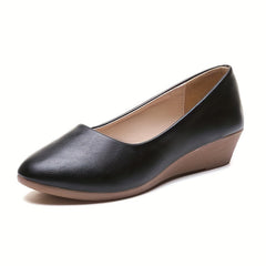 Women's Pointed Toe Wedge Shoes Soft Sole Slip On Faux Leather Shoes