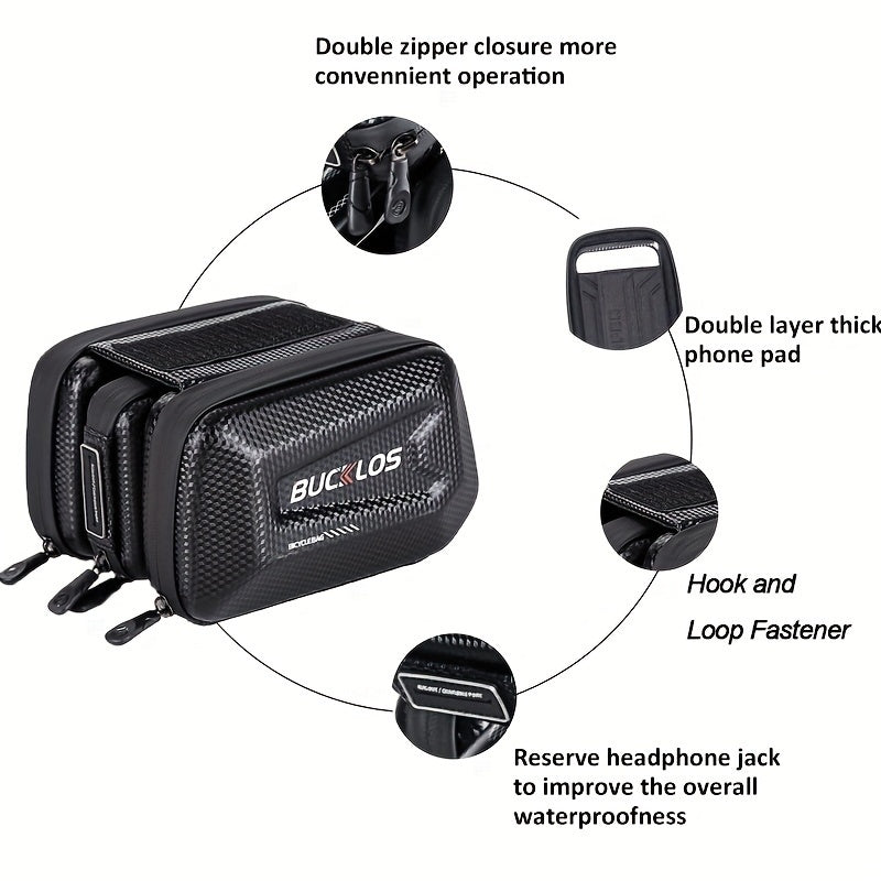 BUCKLOS Carbon Fiber Bike Frame Bag, Rainproof Touch Screen Case