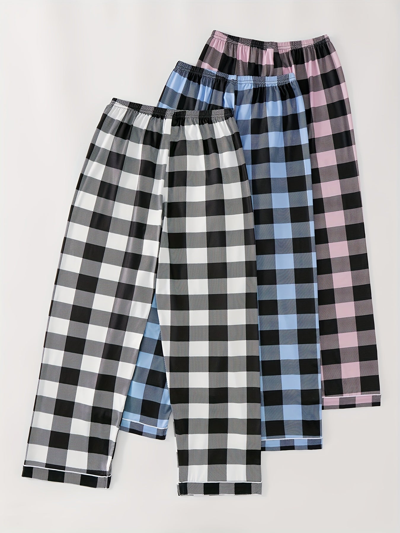 Plaid Lounge Pants Elastic Waist Bow Pants Womens Loungewear