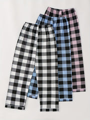 Plaid Lounge Pants Elastic Waist Bow Pants Womens Loungewear