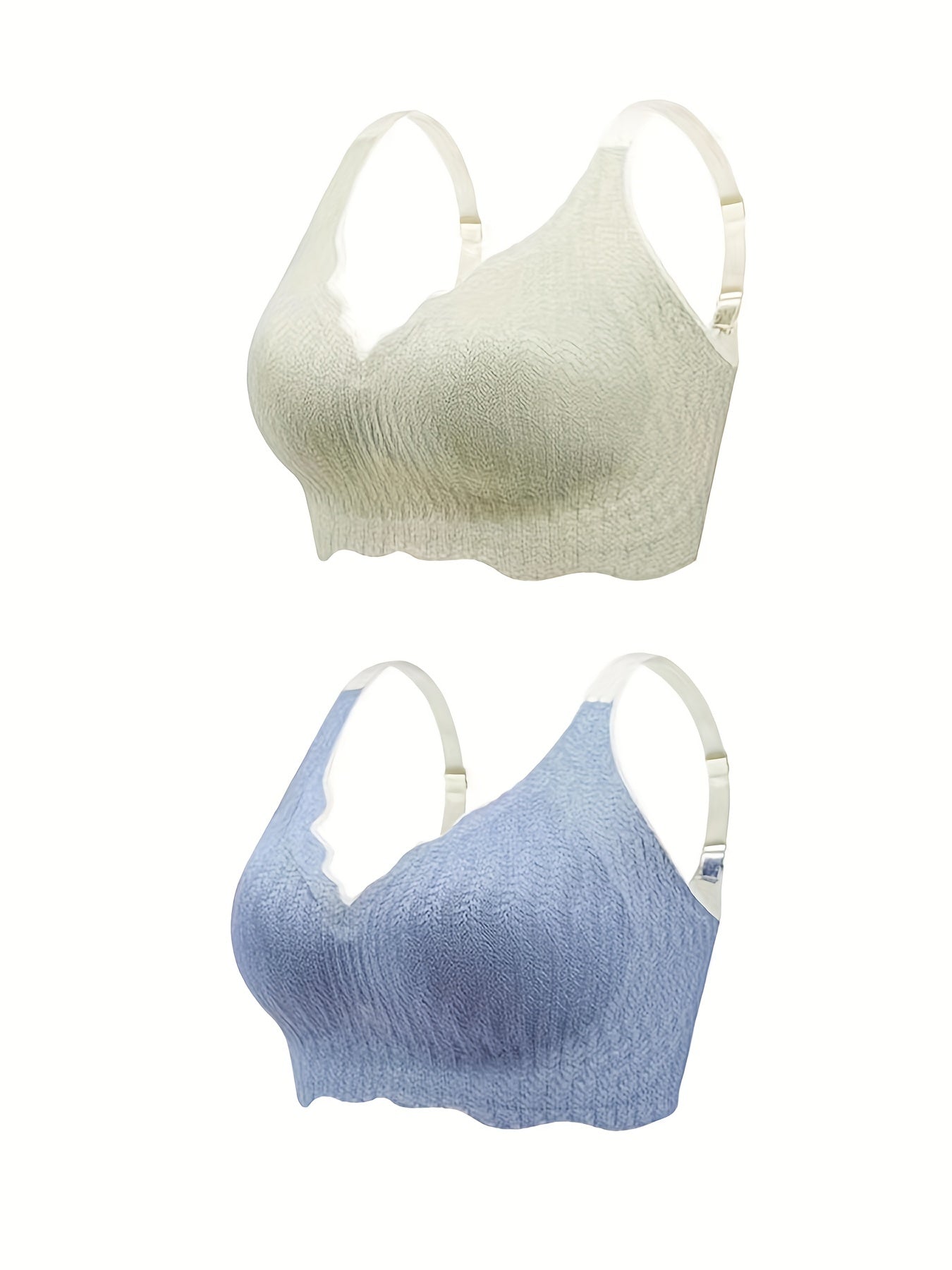 2pcs Lace Wireless Bras Soft & Comfy Scallop Trim Anti sagging Bra