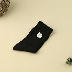 3 Pairs Cartoon Cat Print Socks Comfy & Mid Tube Socks Women's Stockings