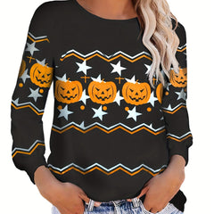 Halloween Pumpkin Print Pullover Sweatshirt for Women