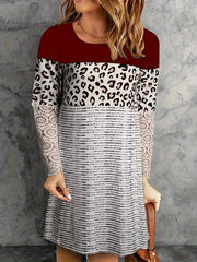 Colorblock Stripe & Leopard Print Lace Dress