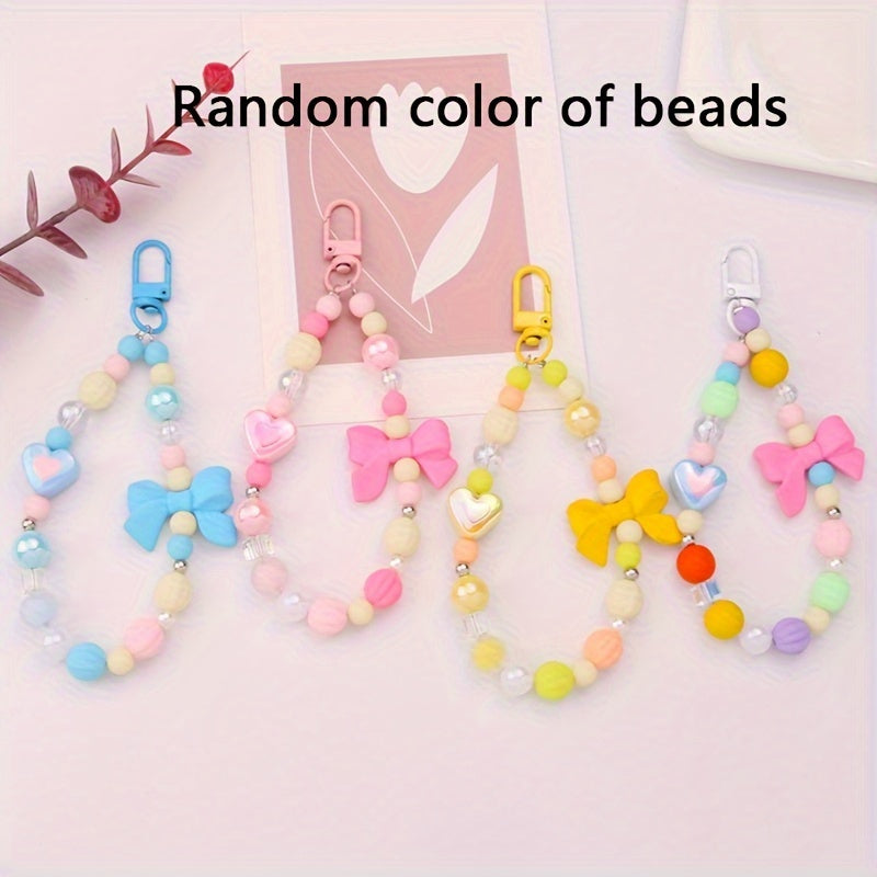 Colorful Bowknot Pendant Key Chain Heart Beaded Charm