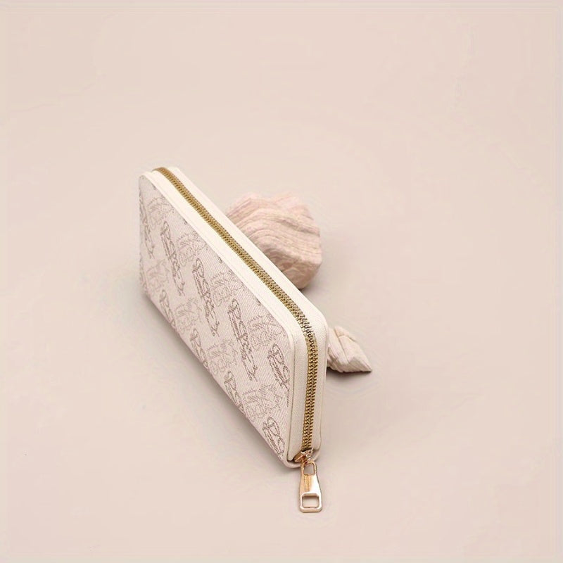 Women's Long Zipper Closure Wallet with Card Slots - Golden Tone Hardware