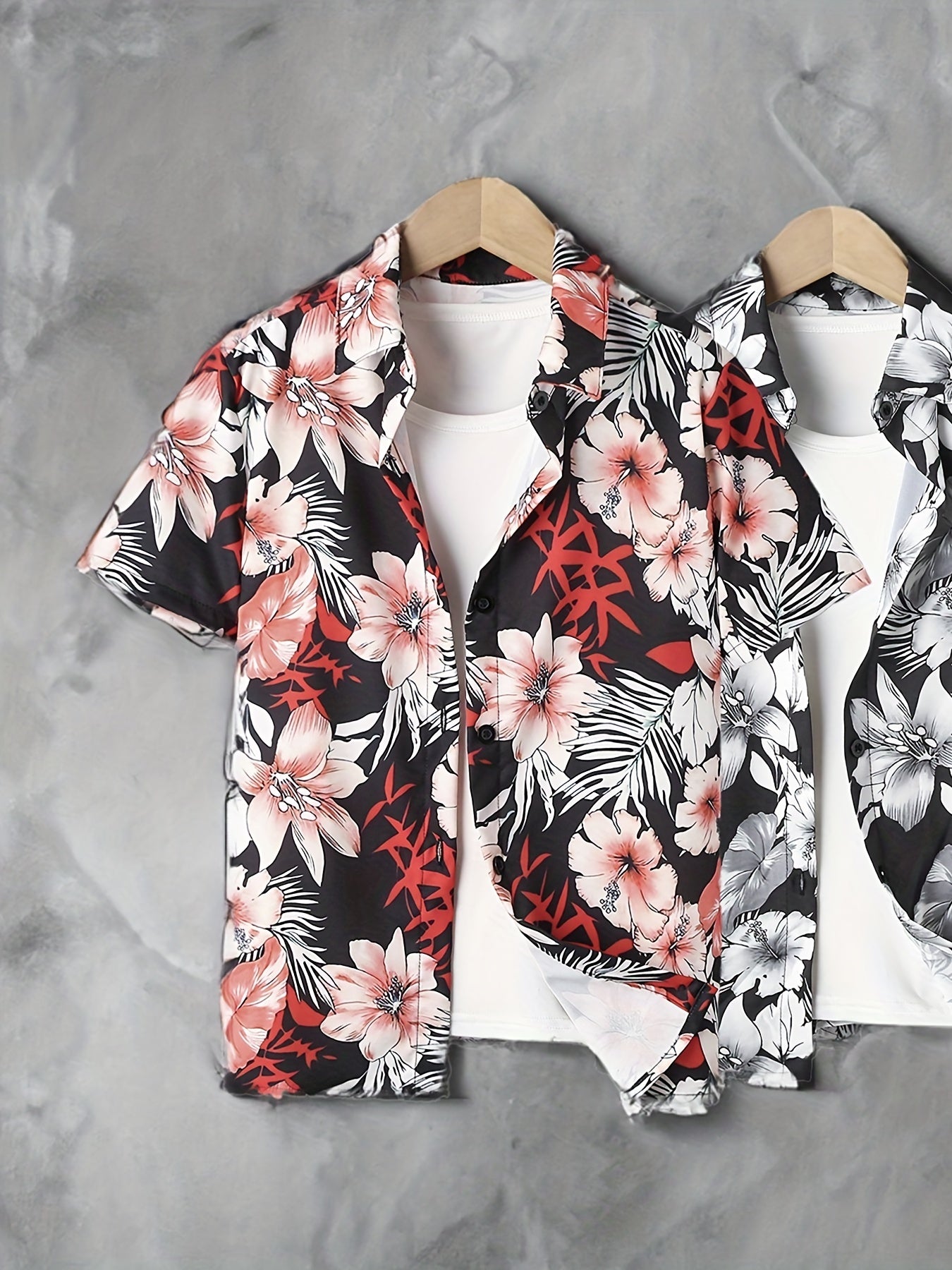 Tropical Floral & Leaf Print Boys Casual Short Sleeve Shirt