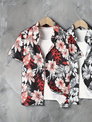 Tropical Floral & Leaf Print Boys Casual Short Sleeve Shirt