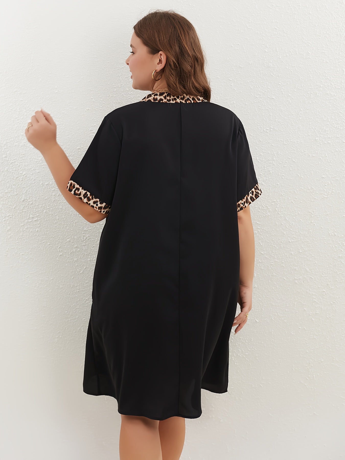 Colorblock Leopard Print V Neck Dress With Pockets