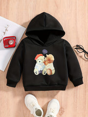 Teddy Bear Doll Print Baby Boys Casual Hooded Sweatshirt
