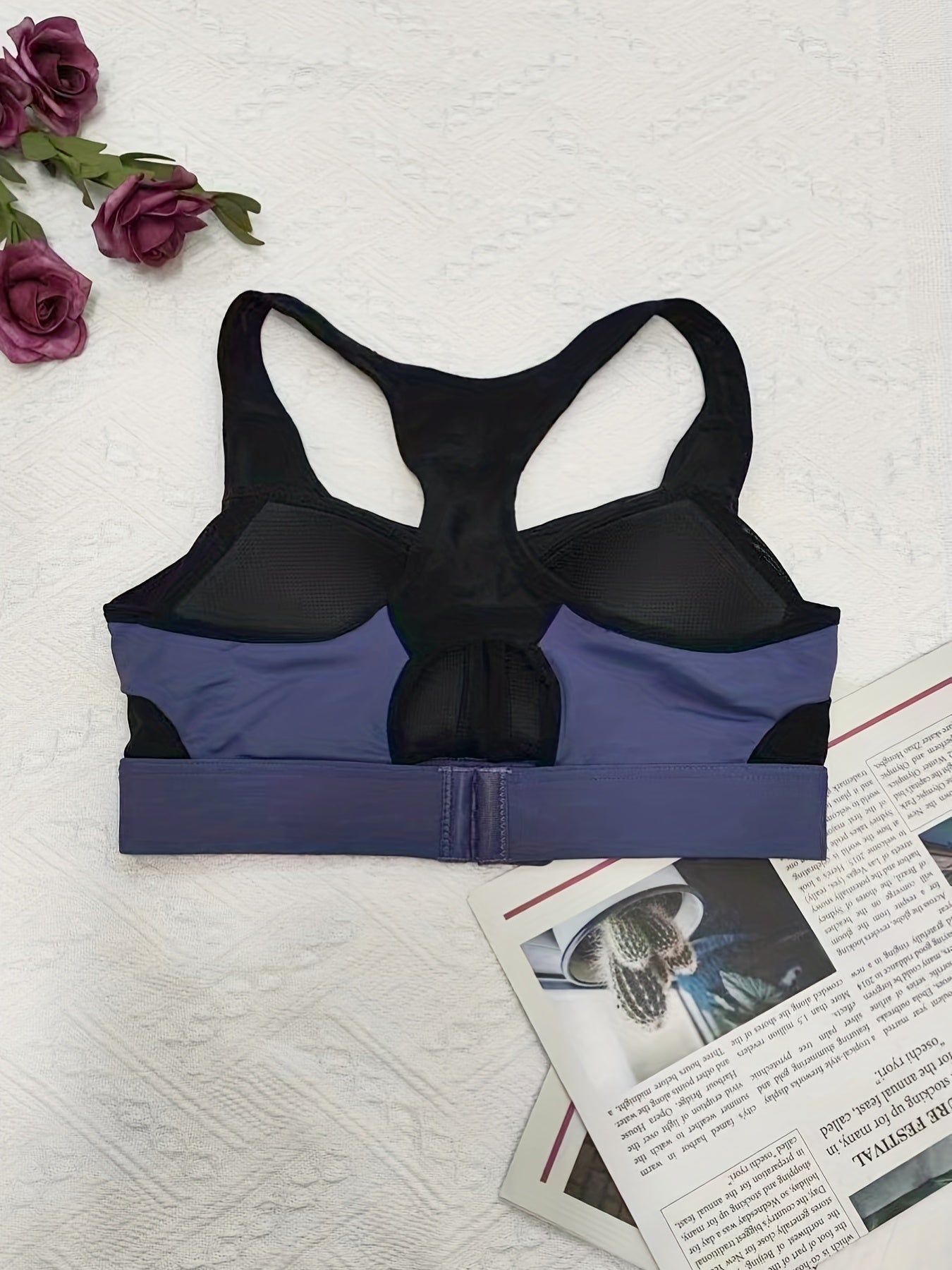 Mesh Stitching Sports Bra Comfy & Breathable Hollow Out Workout Bra