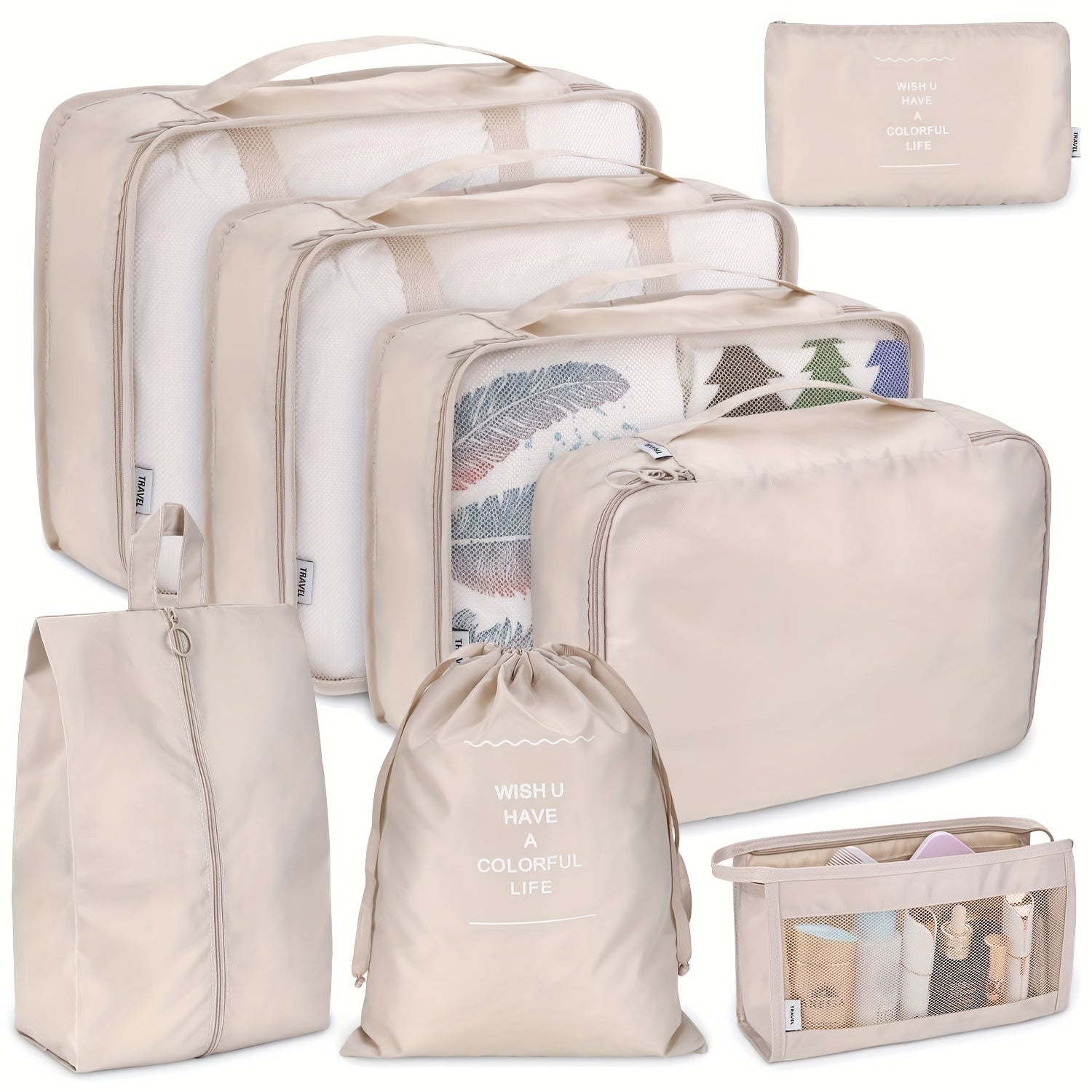 8pcs Travel Luggage Packing Cubes Clothes Storage Bag Shoes Bag