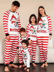 Christmas Print Pajama Set Long Sleeve Crew Neck Top & Striped Pants