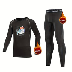Kids Shark Pattern Compression Fleece Sets