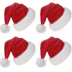4pcs Santa Hat Christmas Hat Holiday Adults Soft Comfortable Velvet Thickened