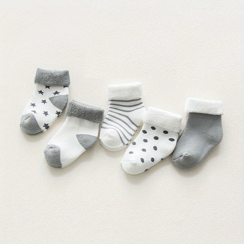 5 Pairs Baby's Grey Striped Plush Crew Socks