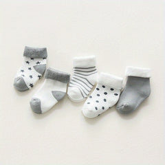 5 Pairs Baby's Grey Striped Plush Crew Socks