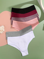 6pcs Ribbed Panties Stretchy Intimates Women's Lingerie