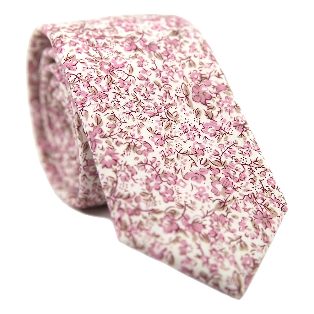 Men's Floral Print Cotton Skinny Tie