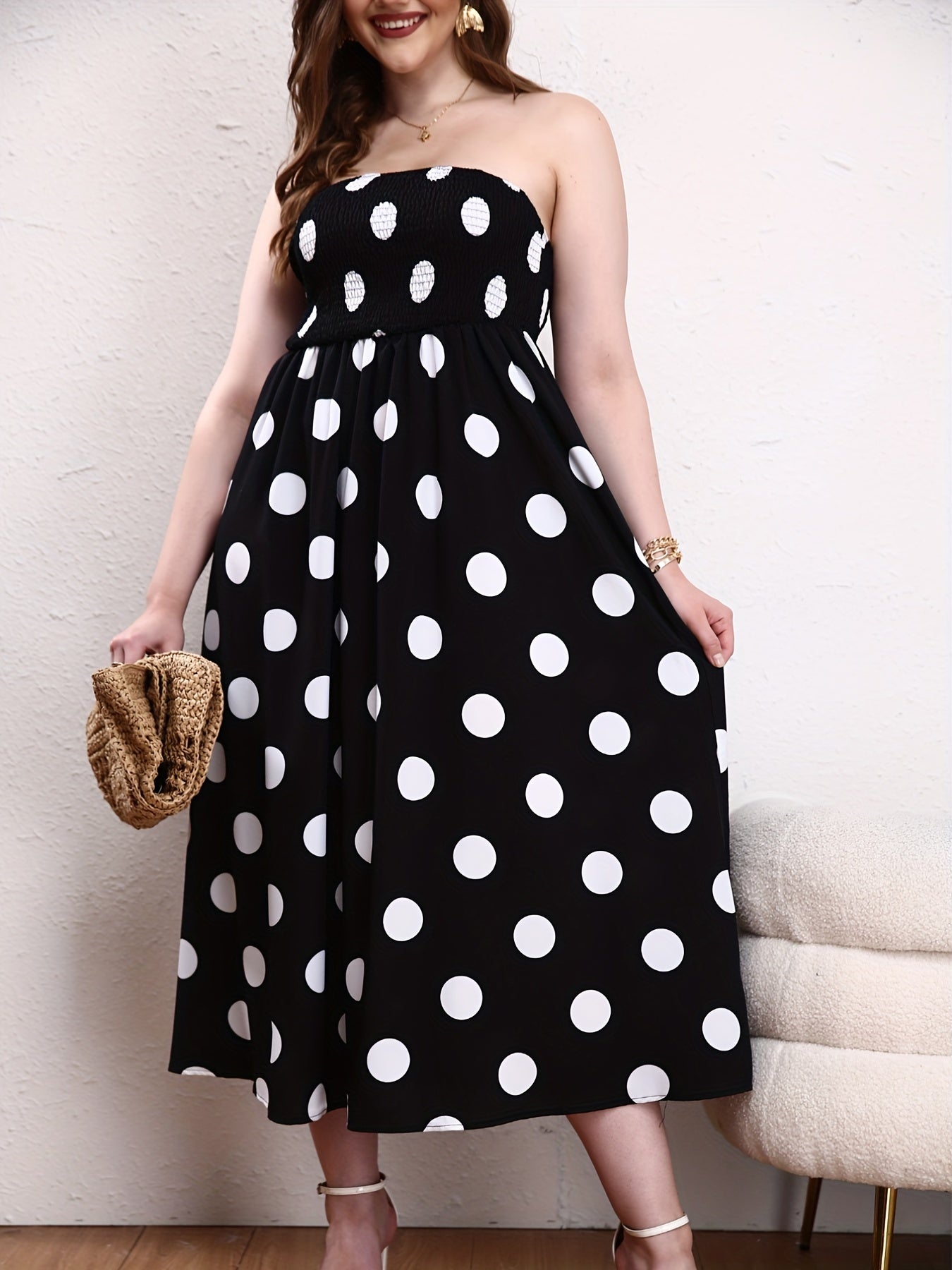 Boho Tube Dress Women's Plus Polka Dot Print Maxi Tube Dress