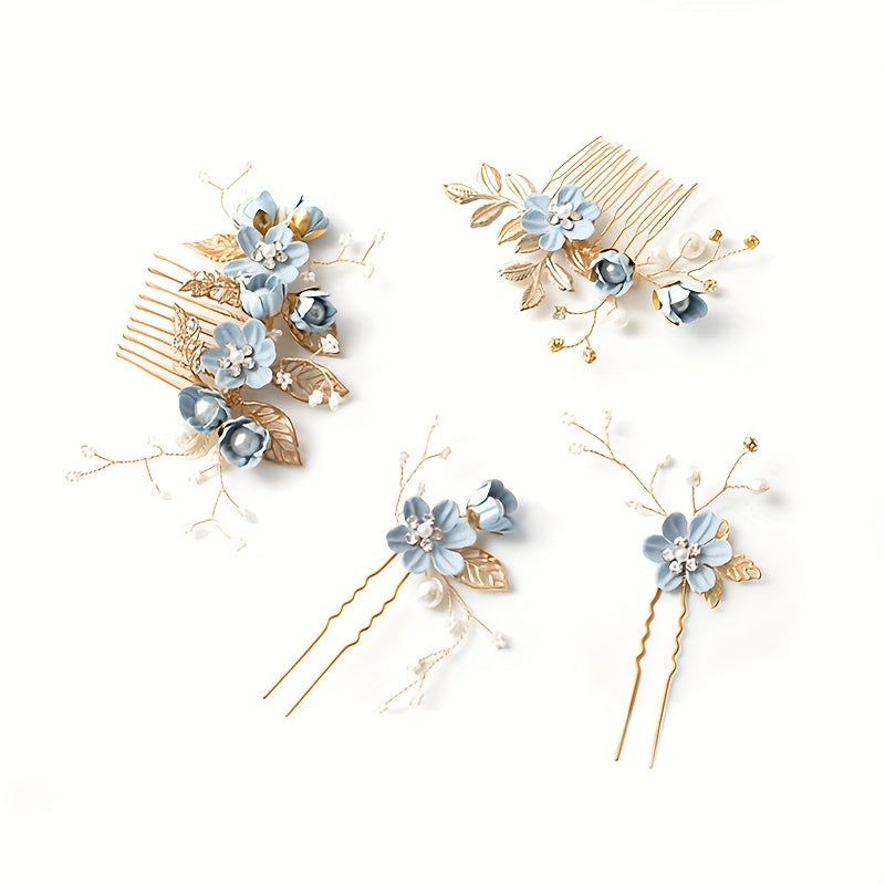 4pcs Flowers Hair Combs Bridal Head Accessories Decoration